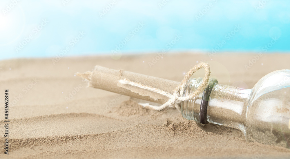 Sandy Beach with a Message in the Bottle Sandy Beach with a Message in the Bottle