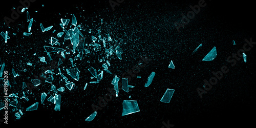 Broken glass on the black bachground. Isolated realistic cracked glass effect	
