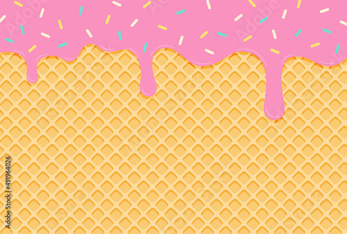 vector background with melted ice cream and a waffle cone for banners, greeting cards, flyers, social media wallpapers, etc.