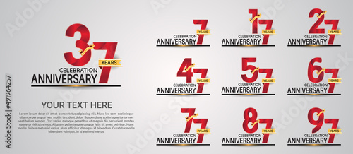 set anniversary logotype premium collection red color with ribbon isolated on white background