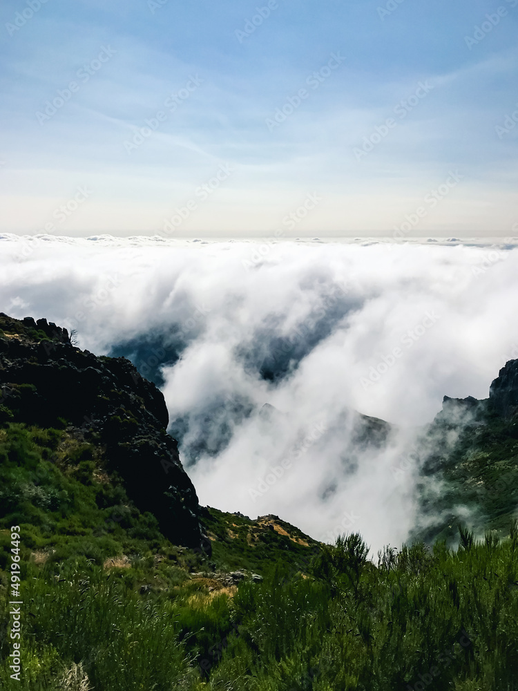 Clouds over the mountains, top view. Higher than clouds. beautiful nature landscape.