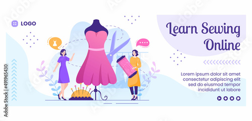 Sewing or Tailor Classes Cover Template Flat Illustration Editable of Square Background Suitable for Social media, Greeting Card and Web Internet