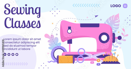Sewing or Tailor Classes Post Template Flat Illustration Editable of Square Background Suitable for Social media, Greeting Card and Web Internet