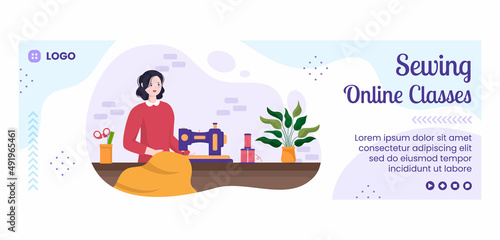 Sewing or Tailor Classes Cover Template Flat Illustration Editable of Square Background Suitable for Social media, Greeting Card and Web Internet