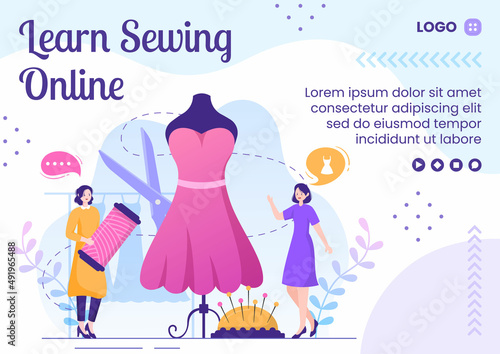 Sewing or Tailor Classes Brochure Template Flat Illustration Editable of Square Background Suitable for Social media, Greeting Card and Web Internet