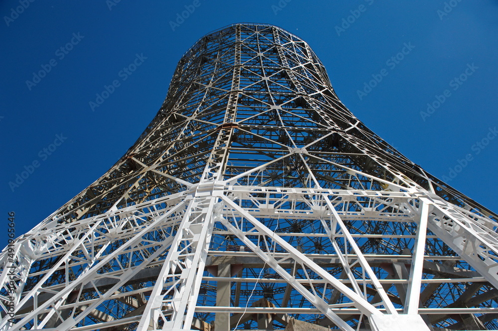 Pavlodar, Kazakhstan - 05.29.2015 : Metal frame for the construction of a cooling tower at a heating plant