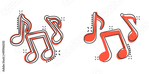 Music note icon in comic style. Song cartoon vector illustration on white isolated background. Musician splash effect sign business concept.