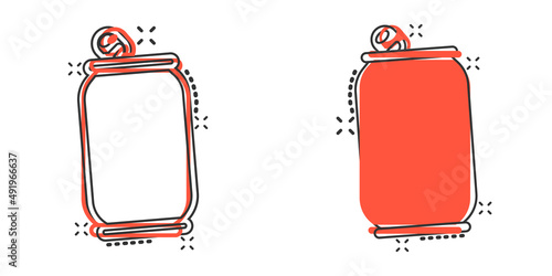 Soda can icon in comic style. Drink bottle cartoon vector illustration on isolated background. Beverage splash effect sign business concept.