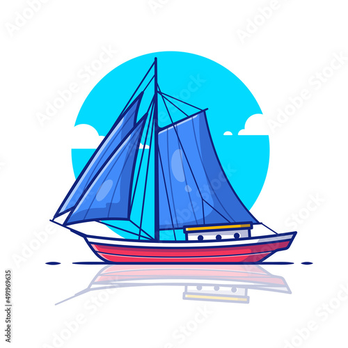 Sailing Boat Cartoon Vector Icon Illustration. Water Transportation Icon Concept Isolated Premium Vector. Flat Cartoon Style