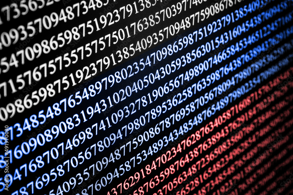 Numbers on computer screen. Macro photography with visible pixels. Binary code. Russian flag color background. Russian federation hackers texture. Cyber war background. Numbers on computer screen. Macro photography with visible pixels. Binary code. Russian flag color background. Russian federation hackers texture. Cyber war background.