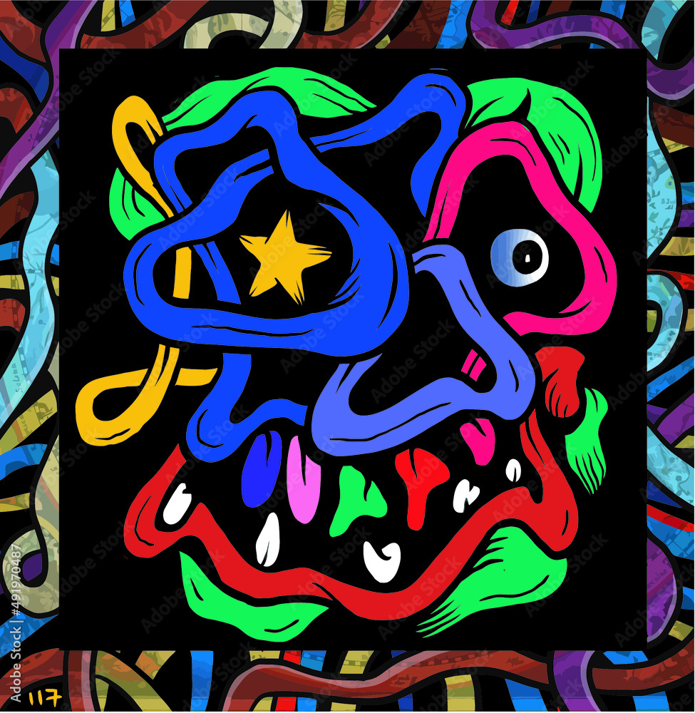 Colorful skull abstract with an abstract border