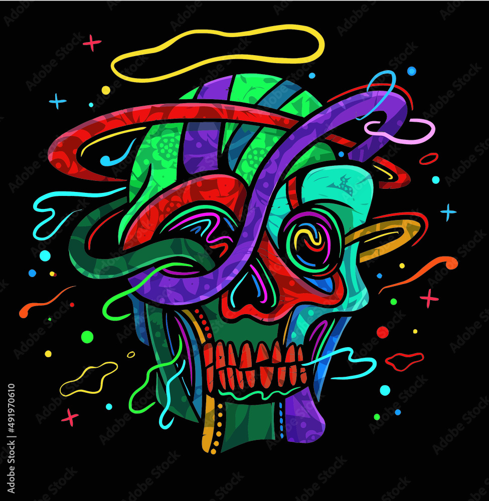 Colorful abstract of a skull with a halo