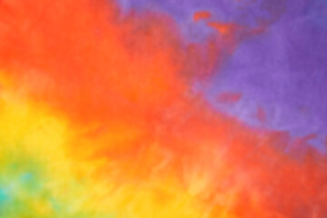 Blurred abstract tie dye multicolor fabric cloth pattern texture for background or groovy wedding card, sale flyer, 60s, 70s poster, kid tie-dye diy backdrop. Modern Watercolor Wet Brush Fabrics Art