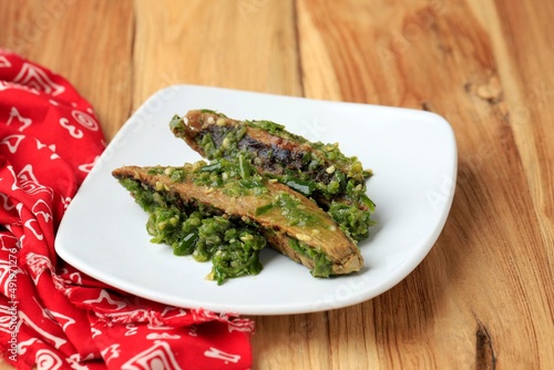 Stir Fry Cob Tuna Fish with Green Chilli (Tongkol Cabe Ijo), Indonesian Daily Food Recipe.
