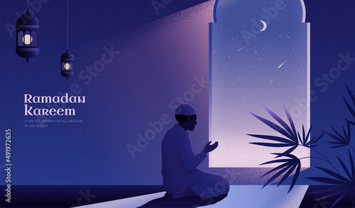 Photo Muslim praying namaz in the evening
