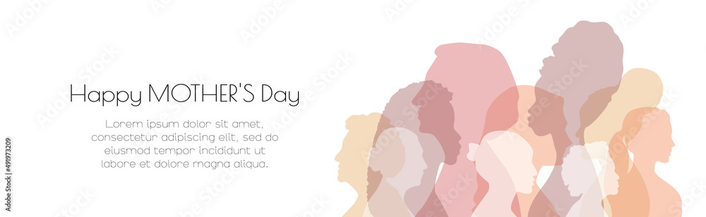 Happy Mother's Day banner. Card with place for text. Flat vector illustration.	