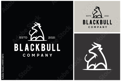 Simple Strong Buffalo Bull silhouette, Classic Vintage Retro Matador or Rodeo Long Horn Cattle logo design