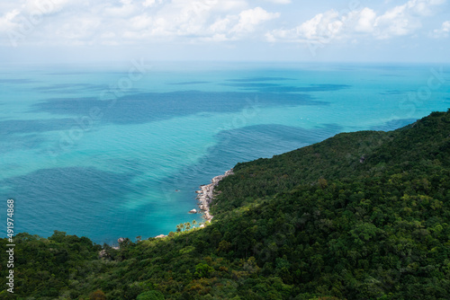 Wiew of a beautiful sea shore with a beach and green rainforest