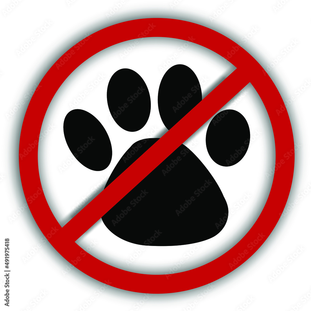 Vector image of a prohibition sign with a crossed paw of an animal, indicating the prohibition of domestic and wild animals. Vector image of a prohibition sign with a crossed paw of an animal, indicating the prohibition of domestic and wild animals.