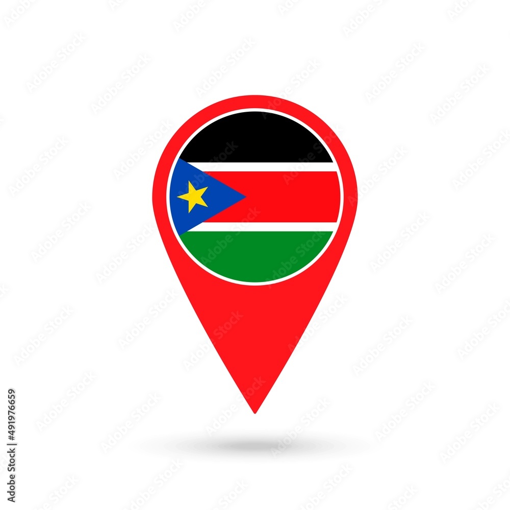 Map pointer with contry South Sudan. South Sudan flag. Vector illustration. Map pointer with contry South Sudan. South Sudan flag. Vector illustration.