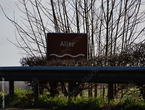 Schild am Fluss Aller in der Stadt Rethem, Niedersachsen photo