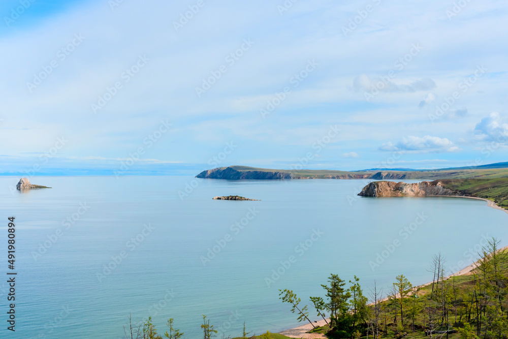 Fototapeta premium Lake Baikal at sunny summer day. Beauty of nature concept. Soft focus