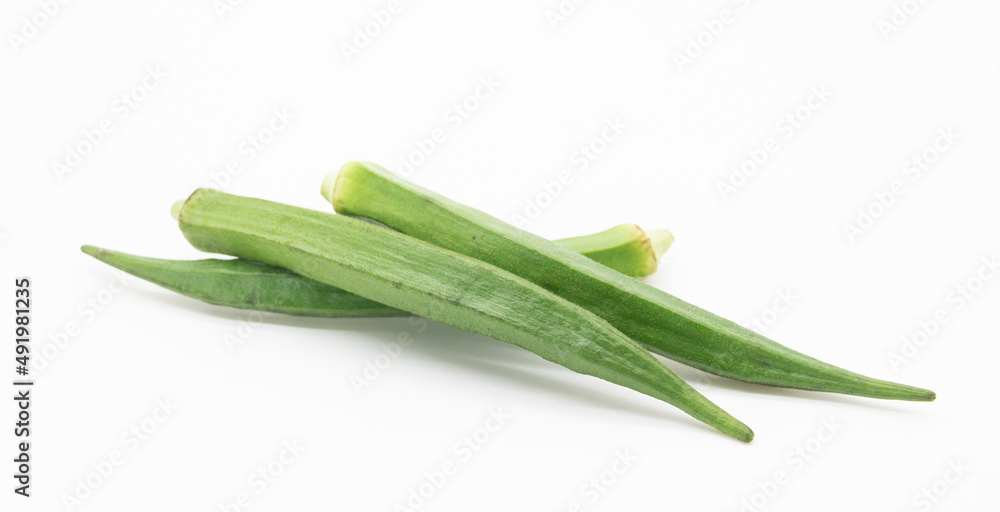 okra or Lady Finger isolate on white background,green vegetable