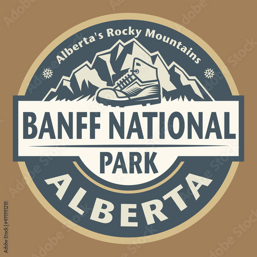Emblem with the name of Banff National Park, Alberta, Canada