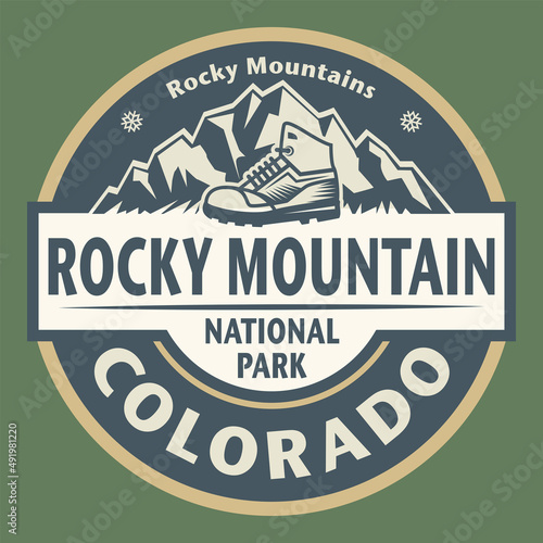 Emblem with the name of Rocky Mountain National Park, Colorado