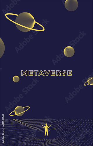 Businessman standing silhouette and Digital Contour curve dot and line and wave with wireframe. The concept for metaverse and VR technology