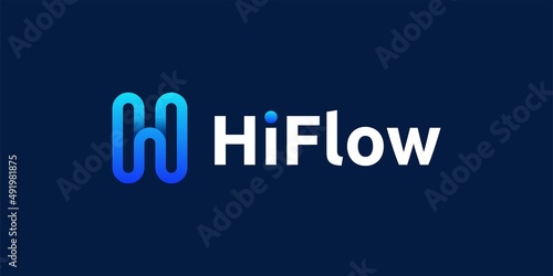 Initial Letter H Colorful Technology Digital Connection Flow Concept Vector Logo Design