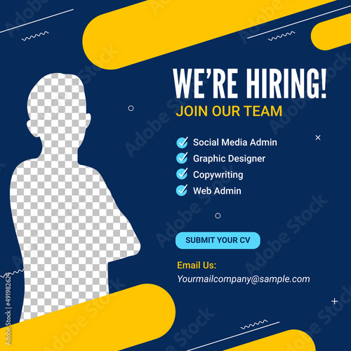 Poster for we are hiring. employees needed. Social media template job vacancy recruitment
