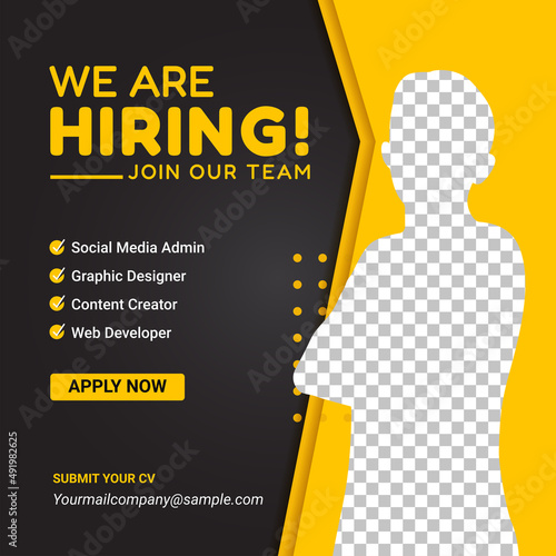 Poster for we are hiring. employees needed. Social media template job vacancy recruitment
