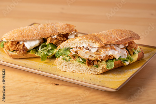 details of fresh made fried chicken sandwich