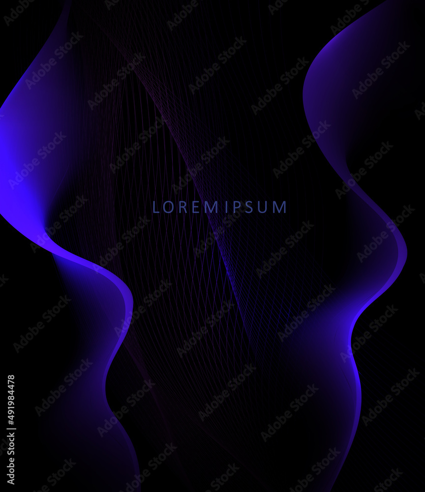 Curved blue figure and minor mesh texture on a black background Curved blue figure and minor mesh texture on a black background