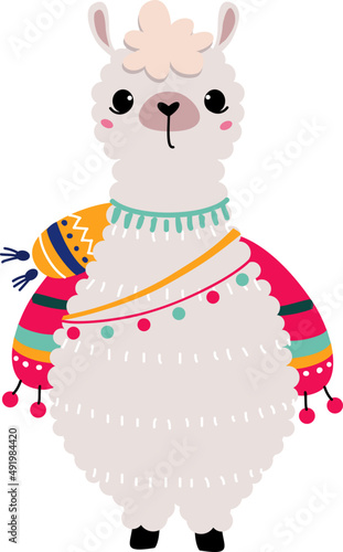Cute Llama or Wooly Alpaca Character as Domesticated South Animal Standing