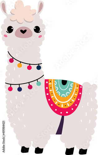 Cute Llama or Wooly Alpaca Character as Domesticated South Animal Standing