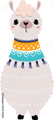 Cute Llama or Wooly Alpaca Character as Domesticated South Animal Standing