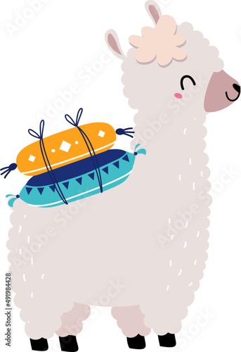 Cute Llama or Wooly Alpaca Character as Domesticated South Animal Standing