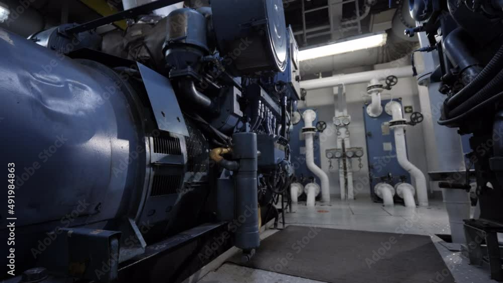 Between diesel generators in engine room of ship Between diesel generators in engine room of ship