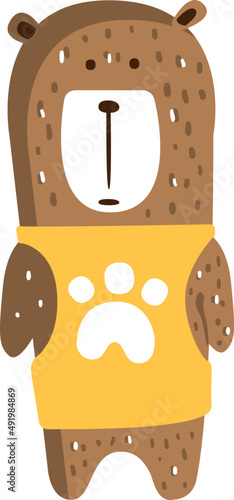 Adorable Little Bear Character as Comic Wild Woodland Animal and Fauna