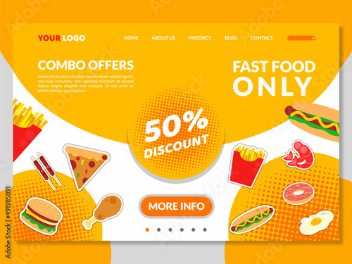 Horizontal banner or landing page template for fast food restaurant