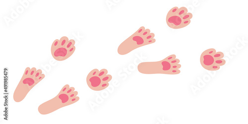 Rabbit paws. Pink bunny feet in cartoon style on white background.  © Natallia