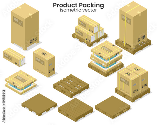 Isometric illustration vector of HVAC product packing included HVAC and packing and pallet