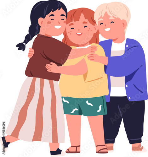 Happy Smiling Kids Hugging Colored Illustration
