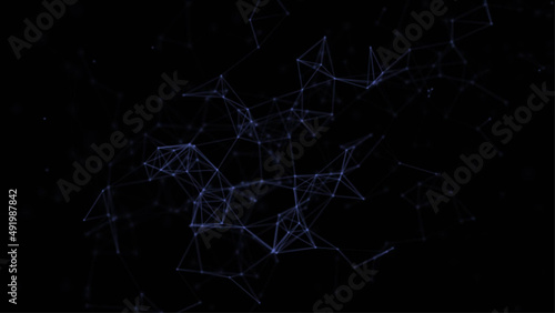 Blue abstract background with floating dots and lines. Mockup.