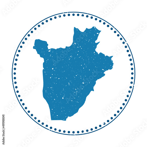 Burundi sticker. Travel rubber stamp with map of country, vector illustration. Can be used as insignia, logotype, label, sticker or badge of Burundi.