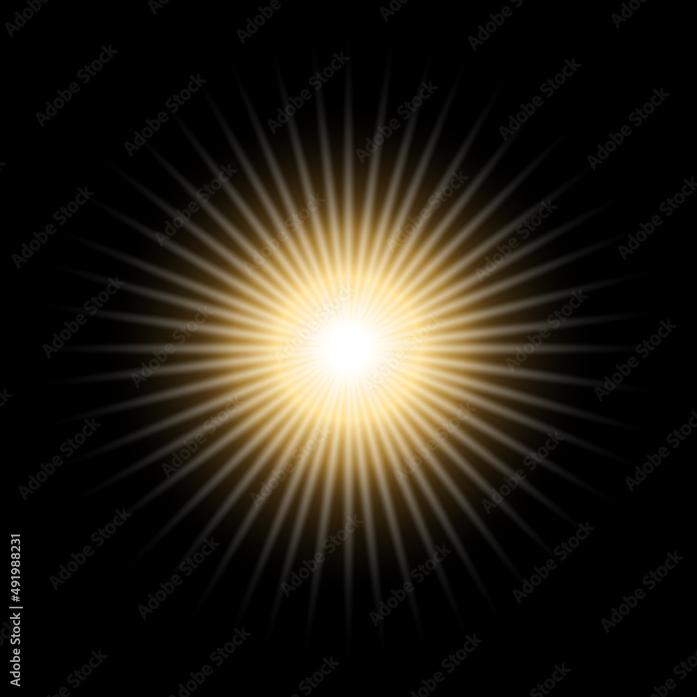 Bright sun, rays of light, shining star on a black background Bright sun, rays of light, shining star on a black background