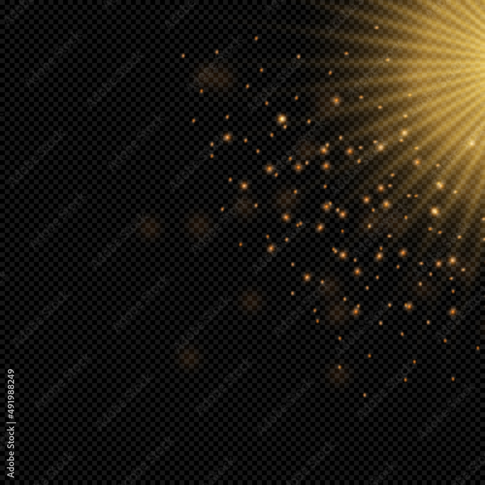 Sun bright rays, the effect of bright rays, dust flares, glare and bokeh on a transparent background Sun bright rays, the effect of bright rays, dust flares, glare and bokeh on a transparent background