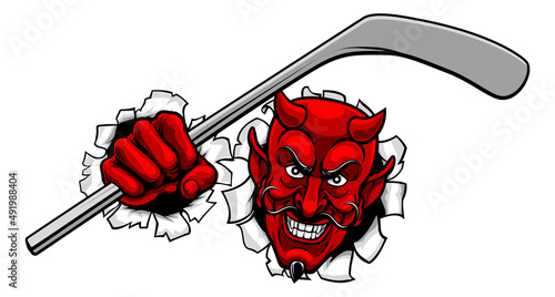 Devil Satan Ice Hockey Sports Mascot Cartoon